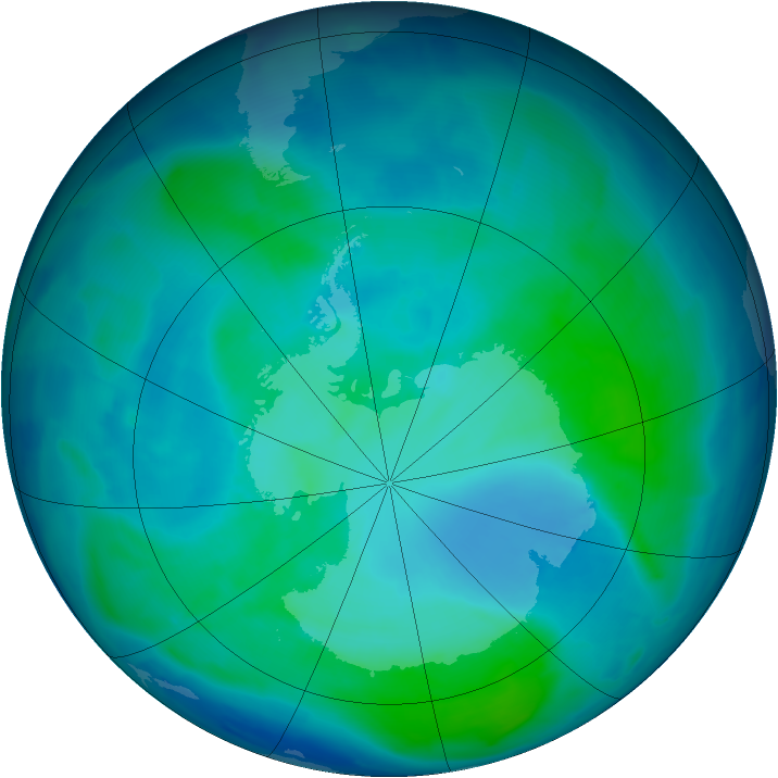 Antarctic ozone map for 29 January 2009